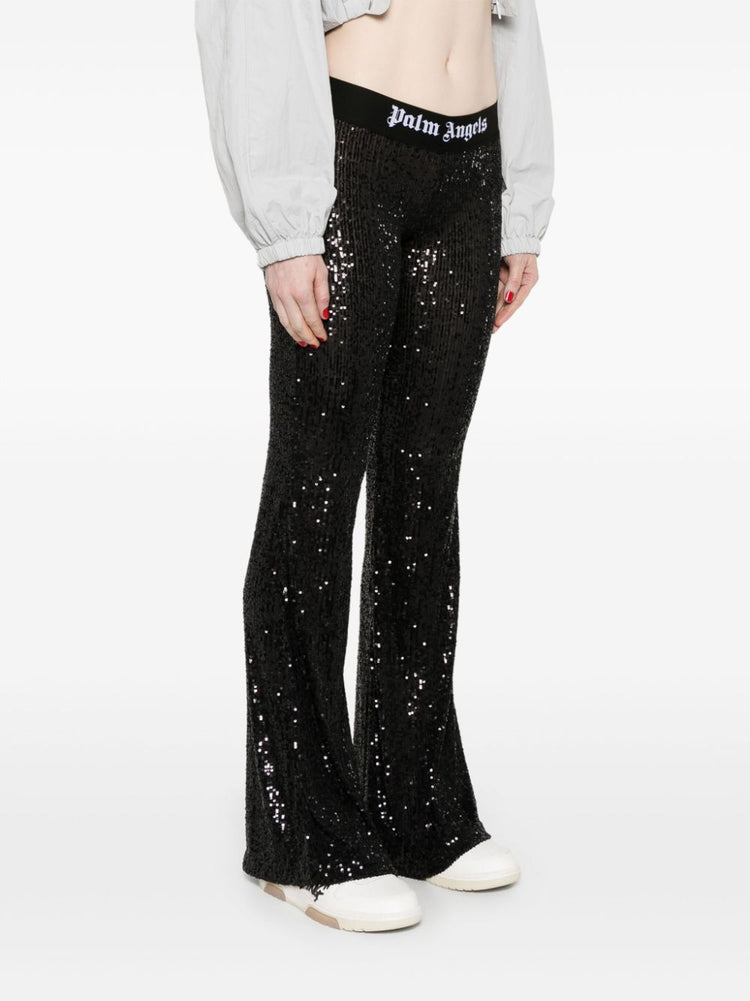 logo-tape sequins flare trousers