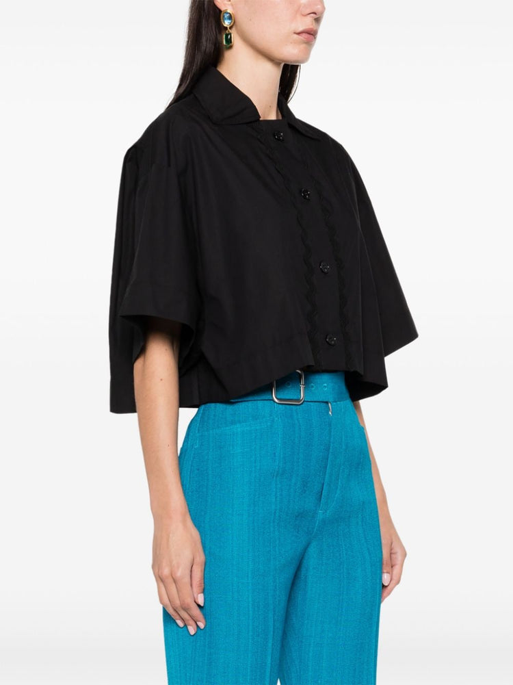 wave-appliqué cropped shirt