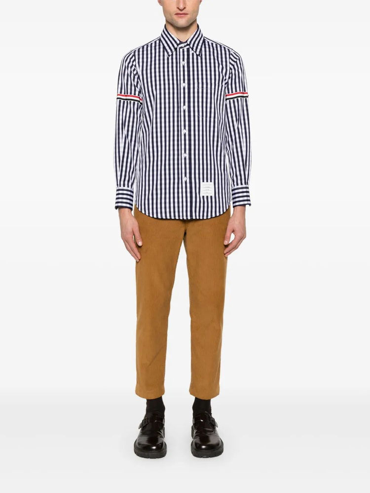 STRAIGHT FIT PC L/S SHIRT W/GG ARMBAND IN GINGHAM CHECK POPLIN