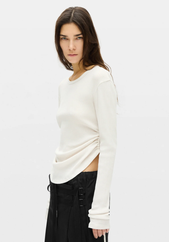 DOT WRINKLED CROPPED LONG SLEEVES TOP COTTON RIB J