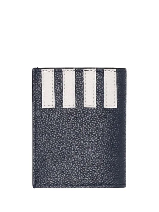 DOUBLE CARD HOLDER W/ SIDE 4 BAR STRIPES IN PEBBLE GRAIN LEATHER