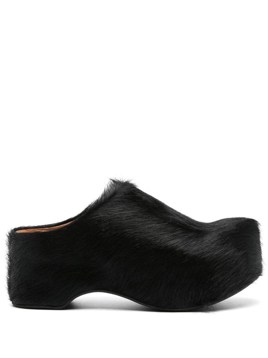 50mm long-hair calfskin chunky sabot