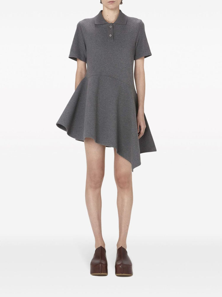 polo-collar cotton asymmetric dress