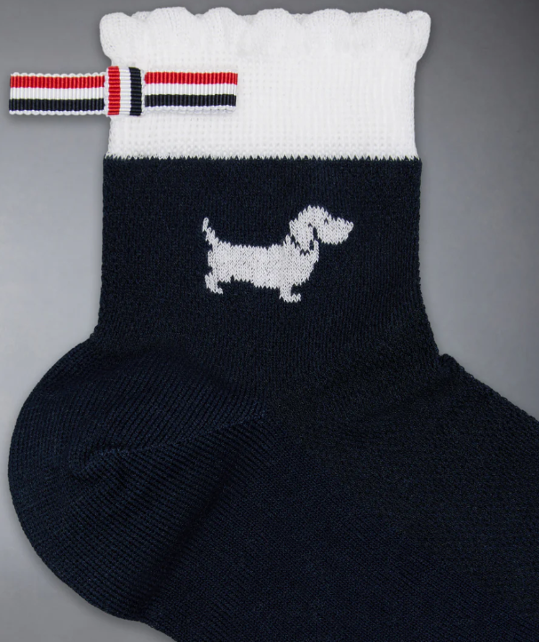 HECTOR INTARSIA POINTELLE STITCH CREW LENGTH SOCKS IN COTTON W/ SCALLOP EDGE