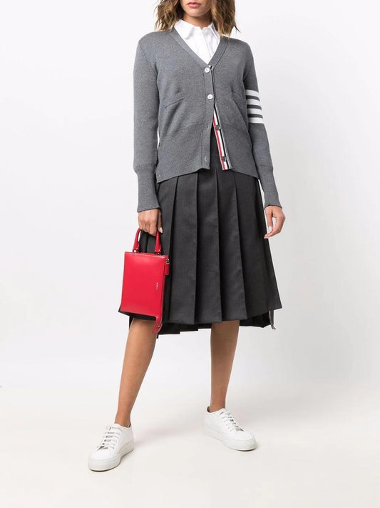 THOM BROWNE DARK GREY SUPER 120's TWILL BELOW KNEE PLEATED SKIRT