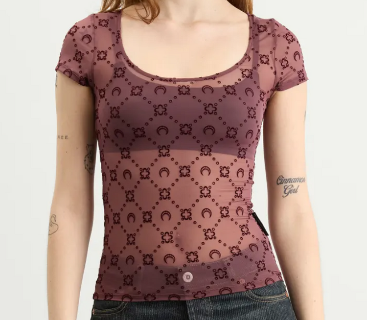 MOONOGRAM MESH FLOCK SS ROUNDNECK TOP