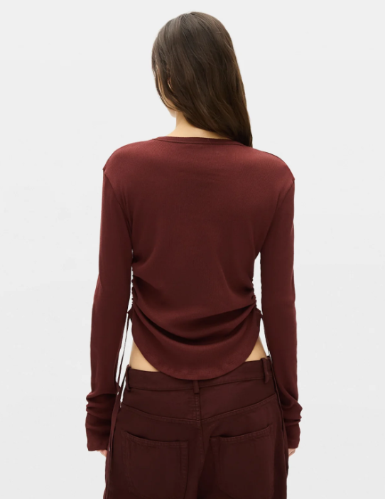 DOT WRINKLED CROPPED LONG SLEEVES TOP COTTON RIB J