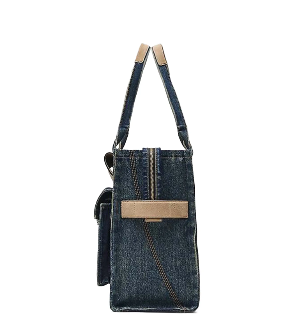 DENIM SUEDE POCKET TOTE BAG