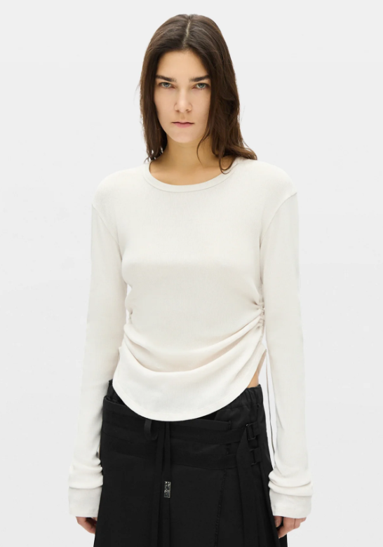 DOT WRINKLED CROPPED LONG SLEEVES TOP COTTON RIB J