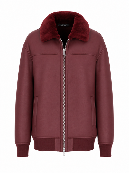 LA ROSE bomber lungo MU in pelle montone bordeaux