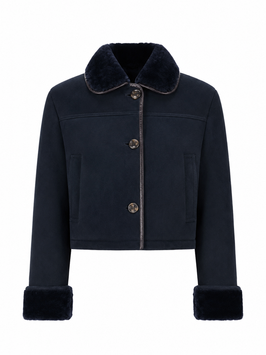 LA ROSE giubbino in pelle montone blu