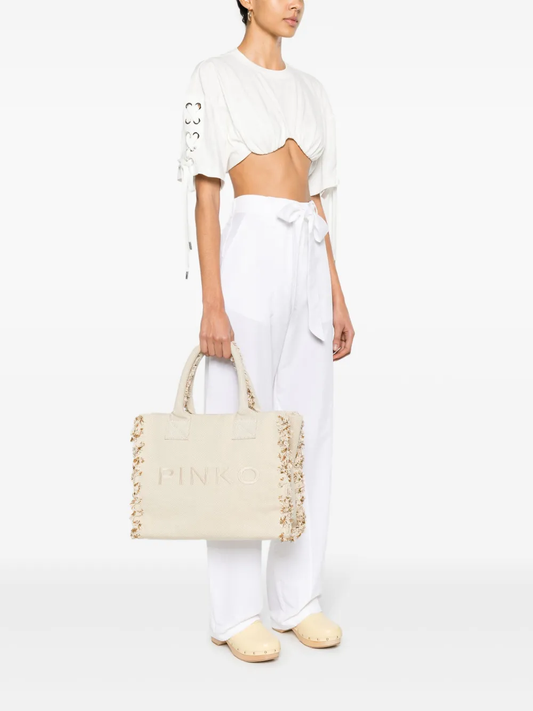 logo-embroidered beach bag