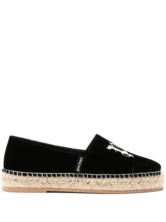 logo-embroidered velvet espadrilles