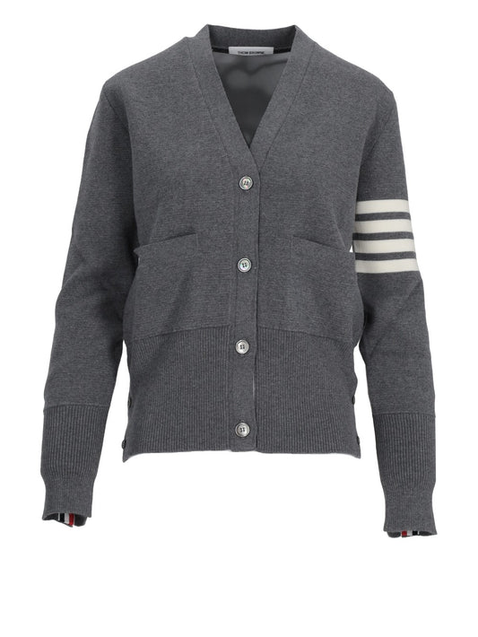 MILANO CLASSIC V NECK CARDIGAN W/ 4 BAR STRIPE IN FINE MERINO WOOL