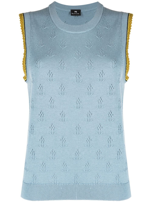 crew-neck sleeveless knitted top