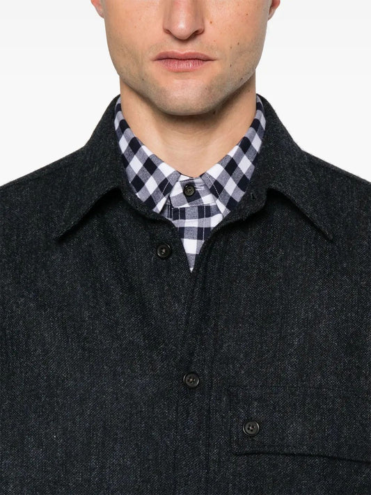 OVERSIZED PC SHIRT W/ DOUBLE NEEDLE IN SOLID DONEGAL TWEED
