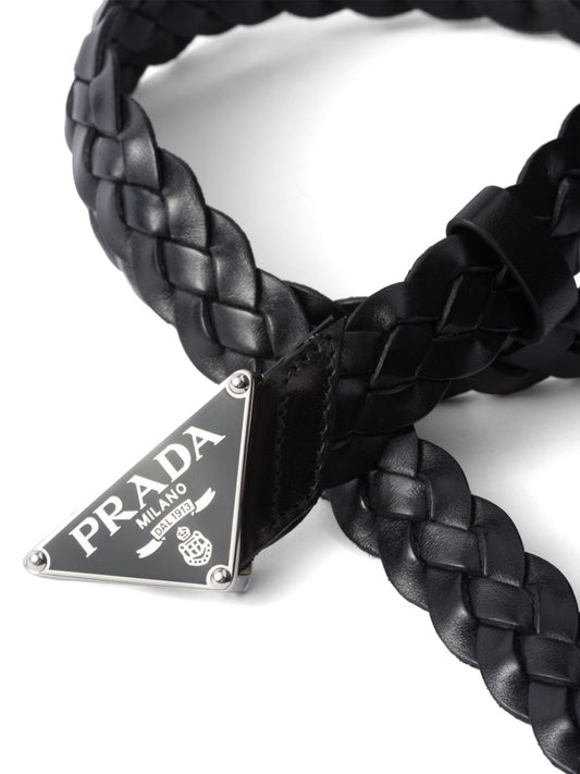 triangle-logo braided leather belt
