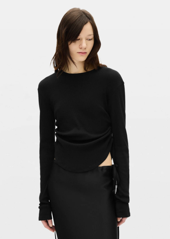 DOT WRINKLED CROPPED LONG SLEEVES TOP COTTON RIB J
