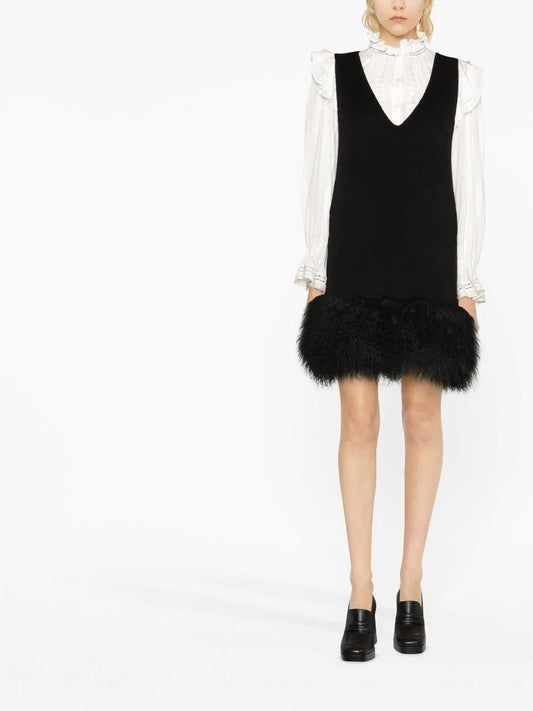 PAROSH shearling-hem minidress