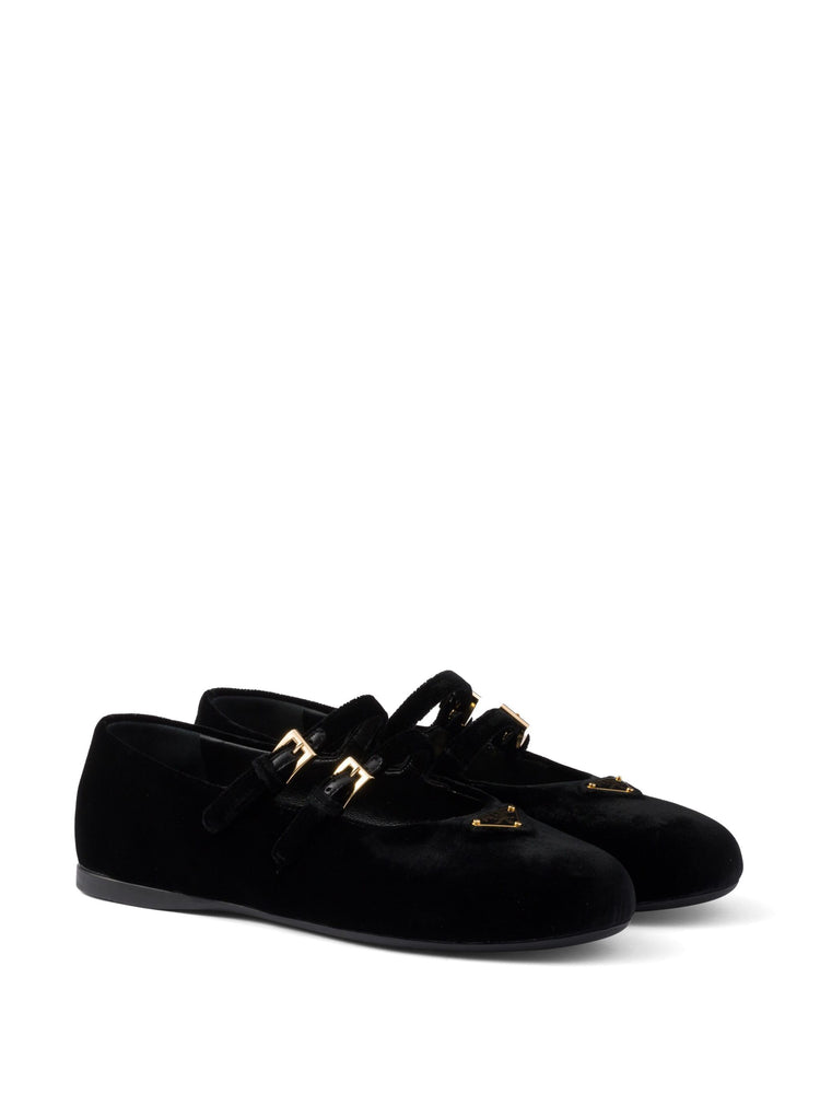 velvet-finish ballerina shoes