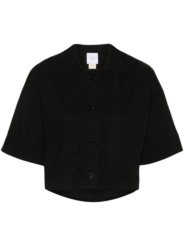 wave-appliqué cropped shirt