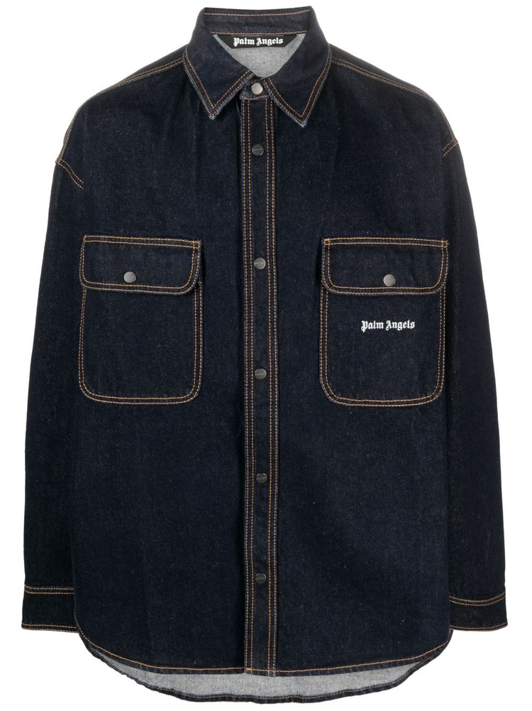 PALM ANGLES logo-embroidered denim shirt