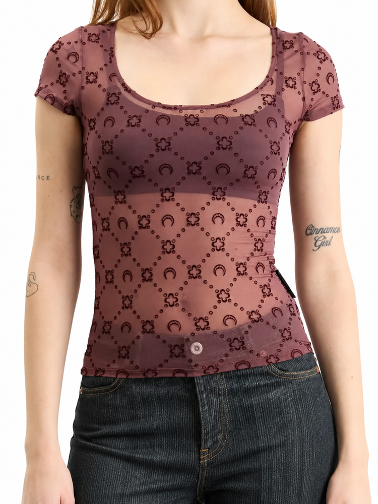 MOONOGRAM MESH FLOCK SS ROUNDNECK T-SHIRT
