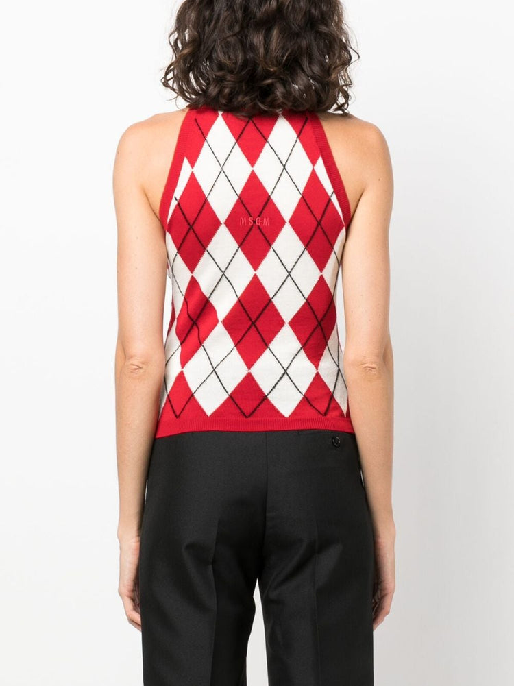 MSGM argyle-knit virgin-wool tank top