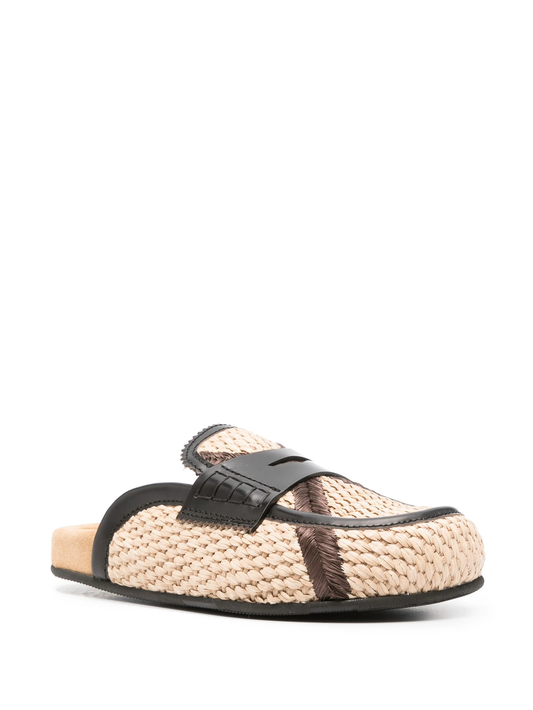 leather-trim raffia mules