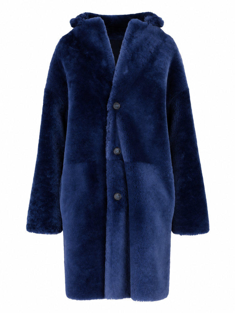 LA ROSE montone lungo bluette reversibile