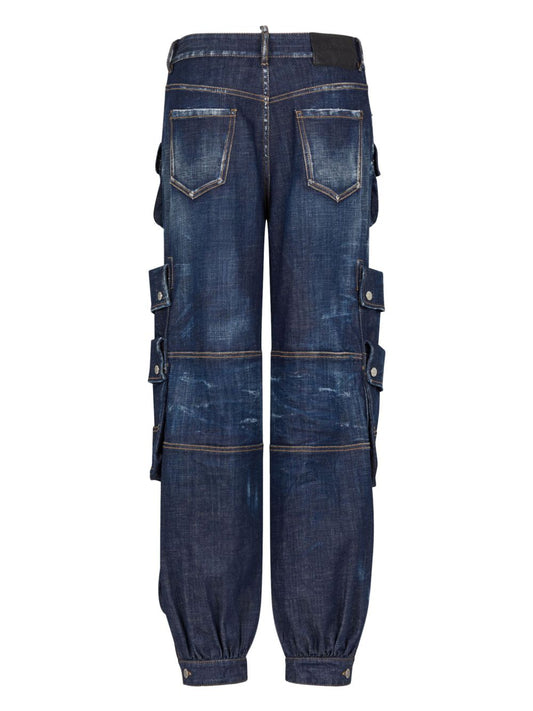 tapered cargo-pocket jeans