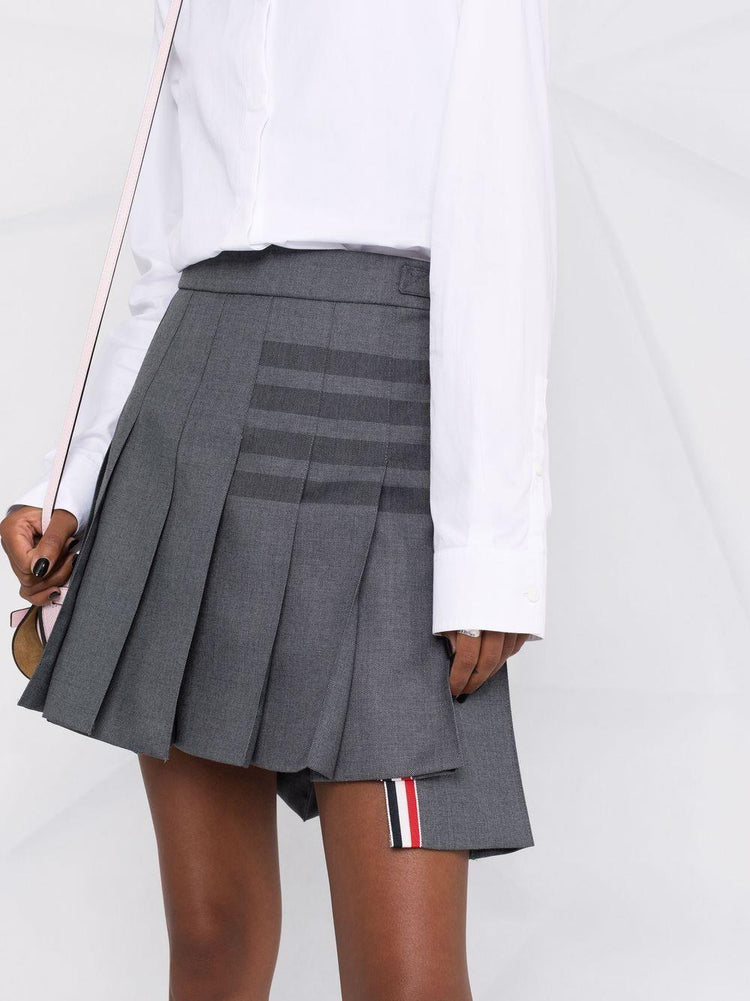 THIGH LENGTH DROPPED BACK PLEATED SKIRT W/ TONAL WOVEN 4 BAR IN STEP TWILL SCHOOL UNIFORM