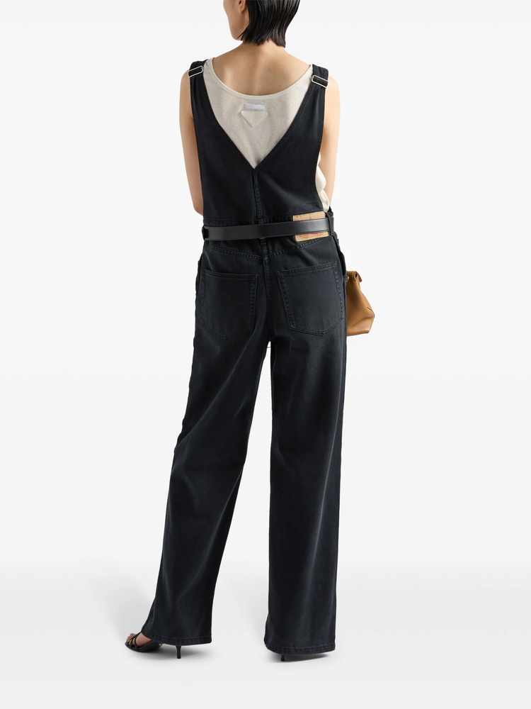 triangle-logo denim jumpsuit