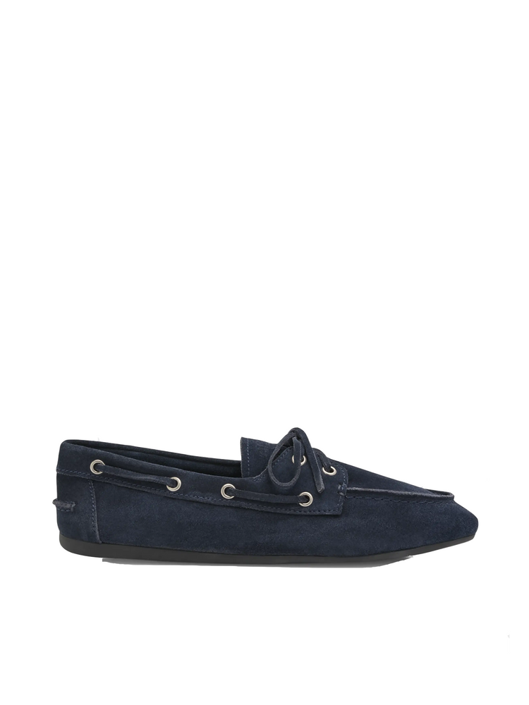 logo-embossed suede loafers
