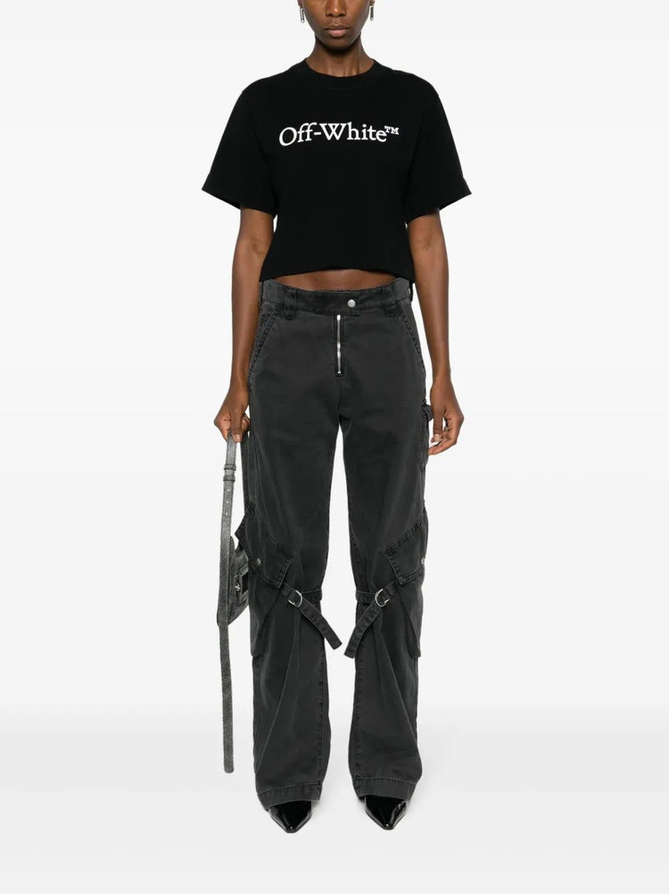 BIG LOGO BOOKISH CROP TEE WHITE BLACK