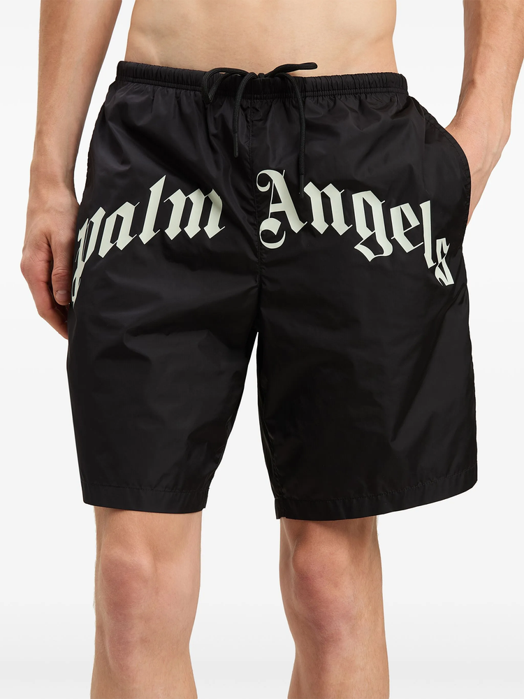 curved-logo swim shorts