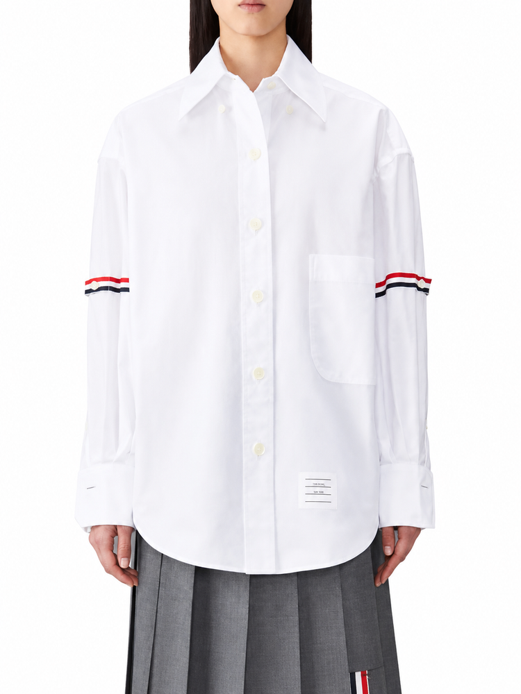 SUPERSIZED POINT COLLAR SHIRT W/ RWB GROSGRAIN ARMBANDS IN OXFORD