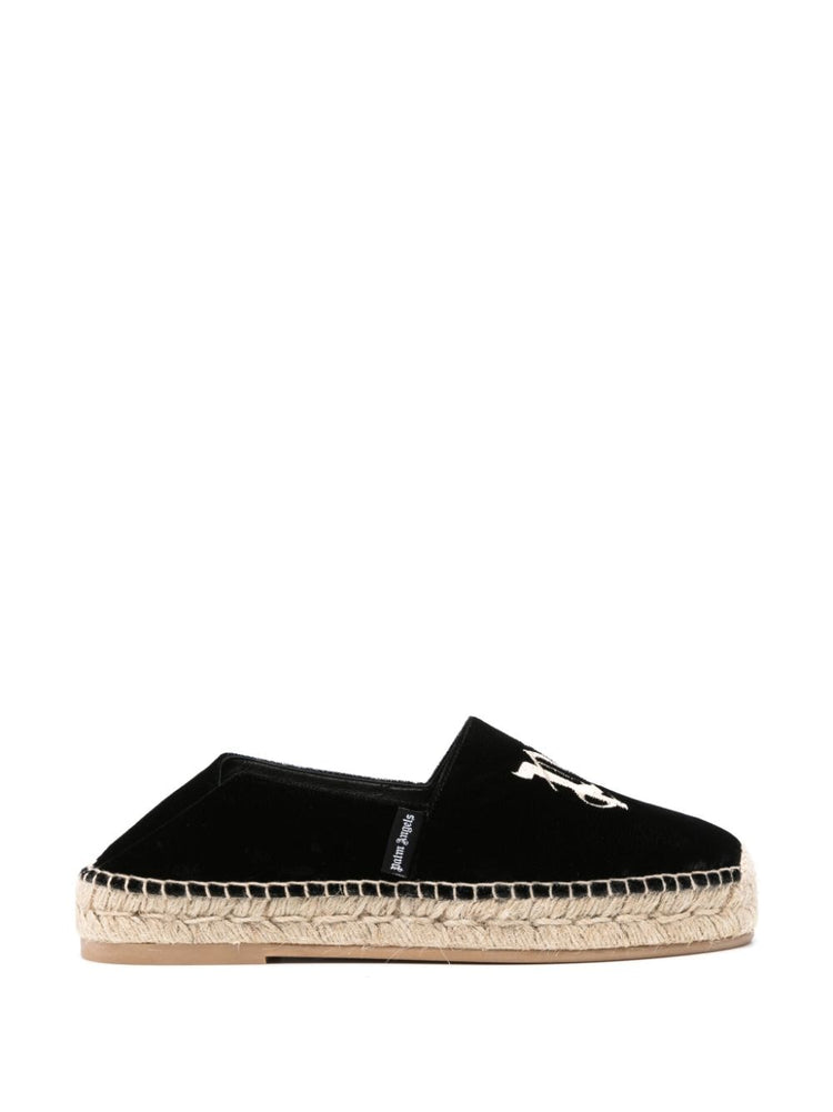 logo-embroidered velvet espadrilles