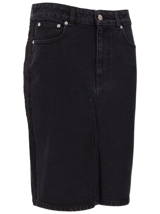 BLACK DENIM LACE SKIRT