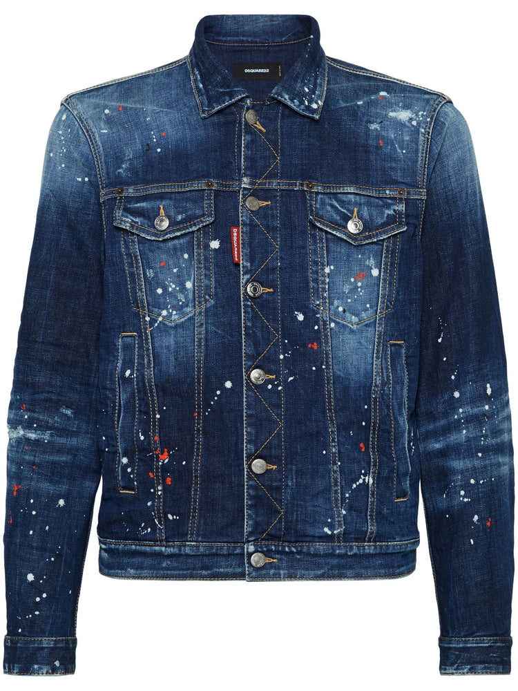 D2 paint-splattered denim jacket