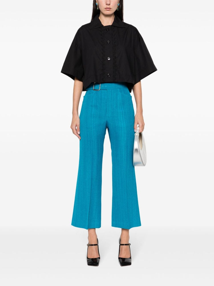 wave-appliqué cropped shirt