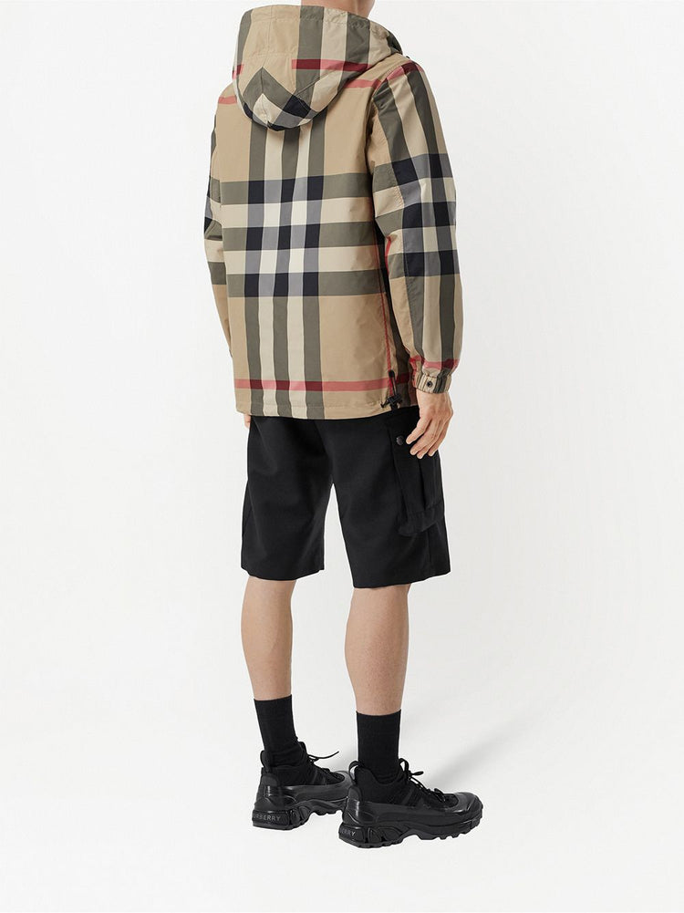 reversible check hooded jacket