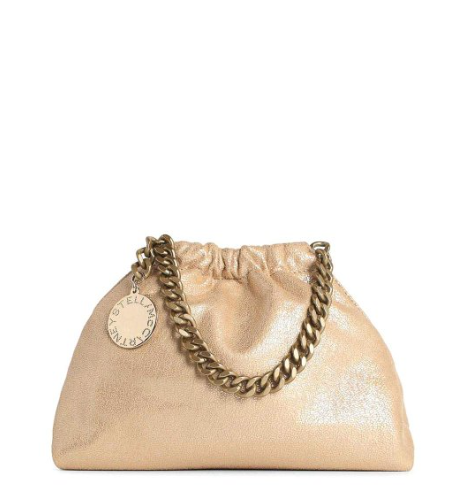 FALABELLA MINI DRAWSTRING BAG ECO SHINY DOTTED CHAMOIS W/TONAL CHAIN - AIRLITE