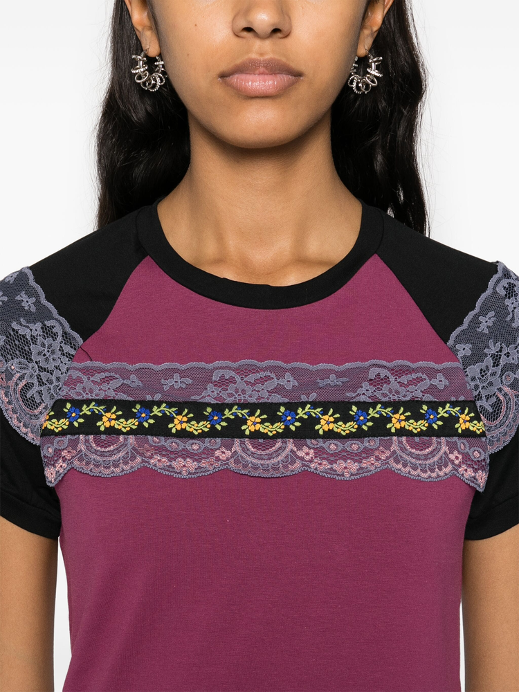 lace-panelling raglan T-shirt