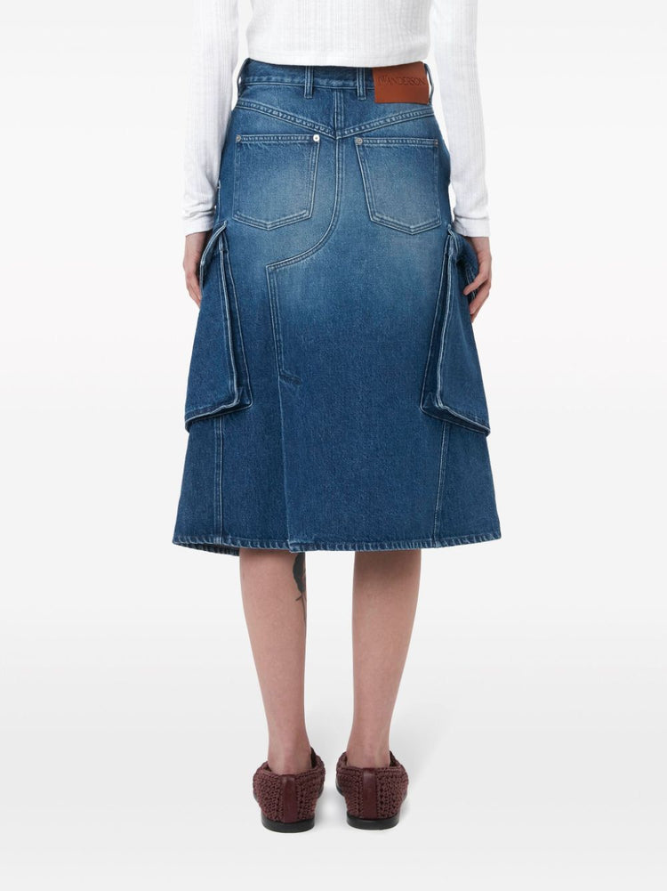 cargo denim midi skirt