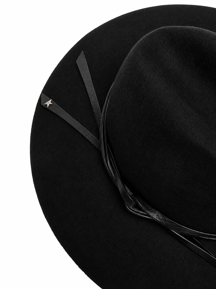 GOLDEN FEDORA HAT FELT WITH LEATHER BELT