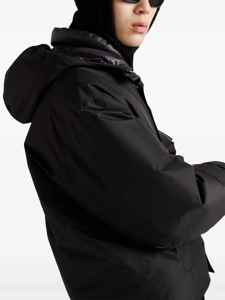 Technical fabric down jacket with hood