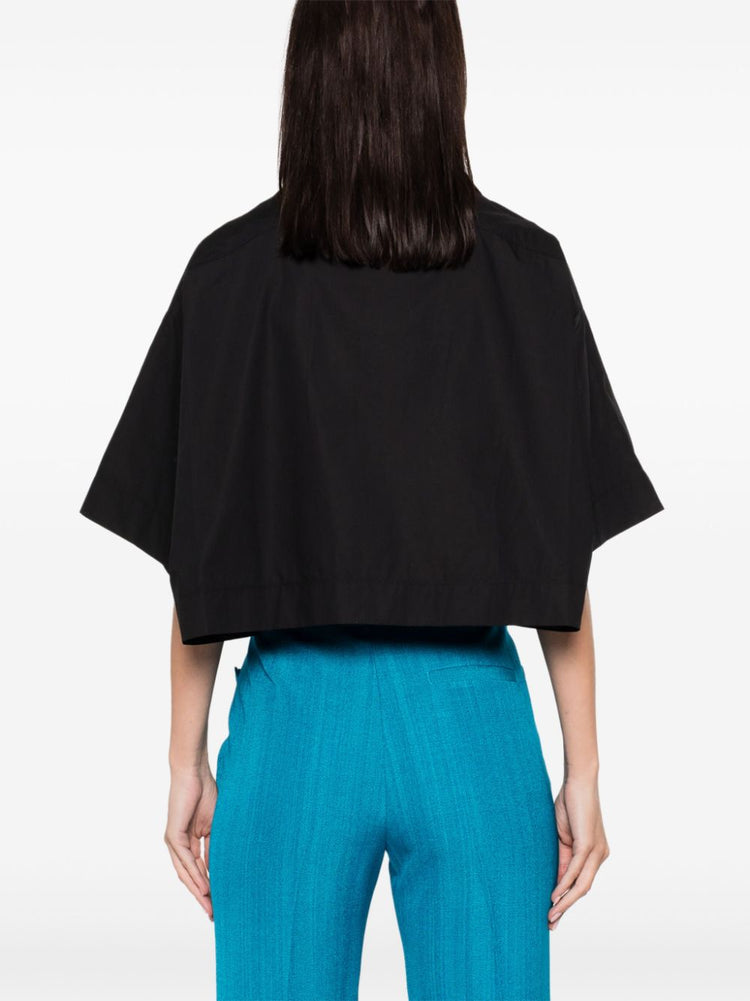 wave-appliqué cropped shirt