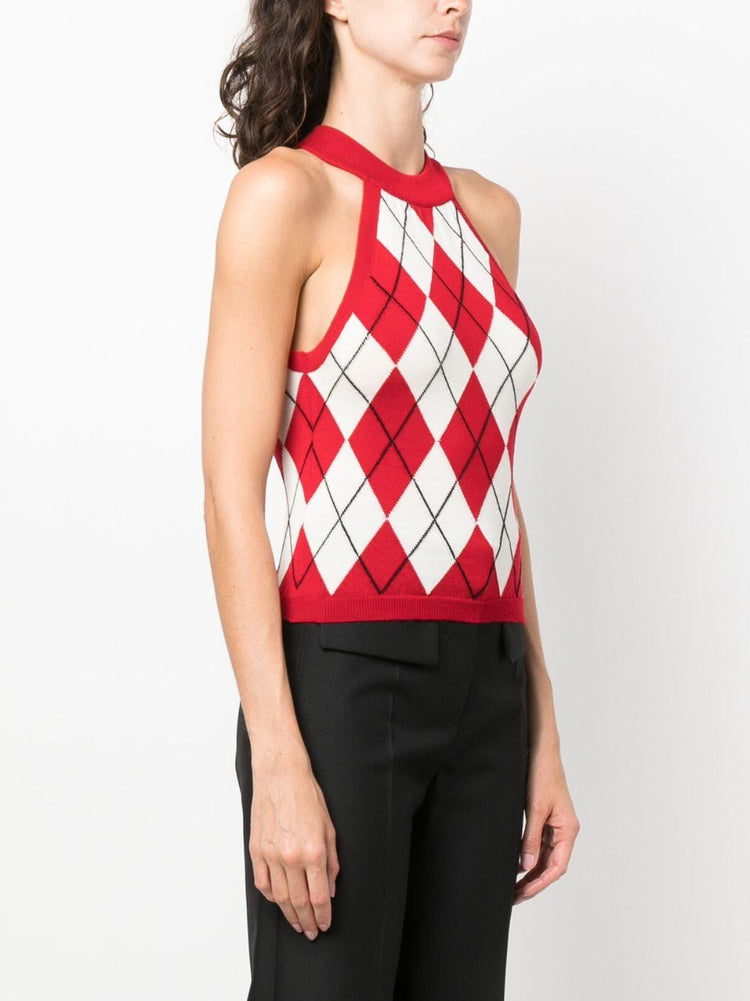 MSGM argyle-knit virgin-wool tank top