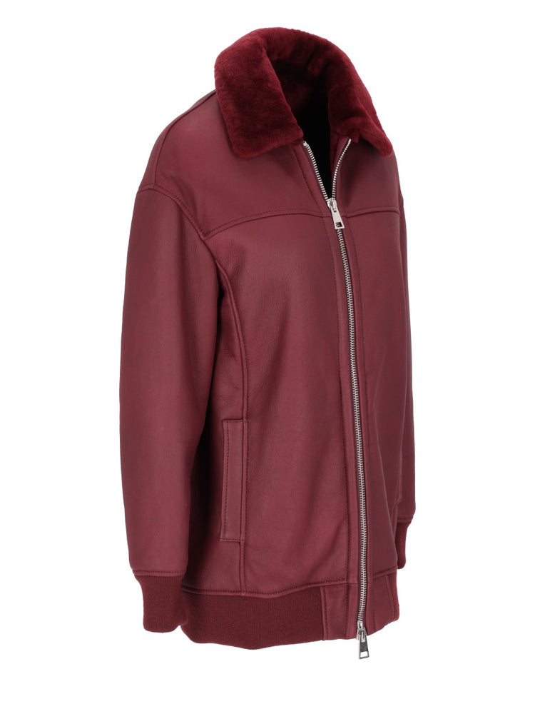 LA ROSE bomber lungo MU in pelle montone bordeaux